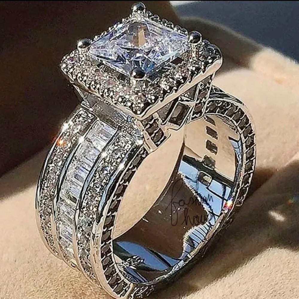 925 Silver Princess Cut Wedding Ring Engagement Ring Bridal Ring Promise Ring